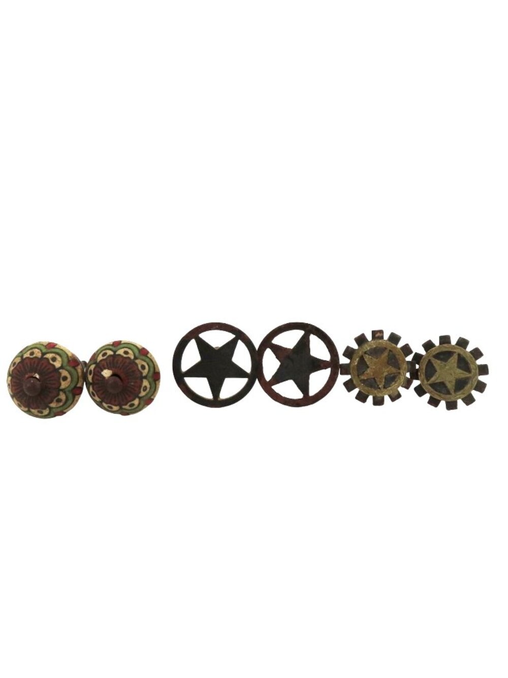 VTG 3 Pairs Southwestern Cowboy Cowgirl Desert Drawer Knobs Painted Lone Stars